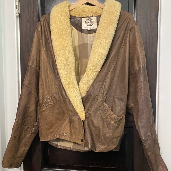 G-III Jackets & Blazers - Vintage Brown Leather Jacket with Cream Sherpa Collar